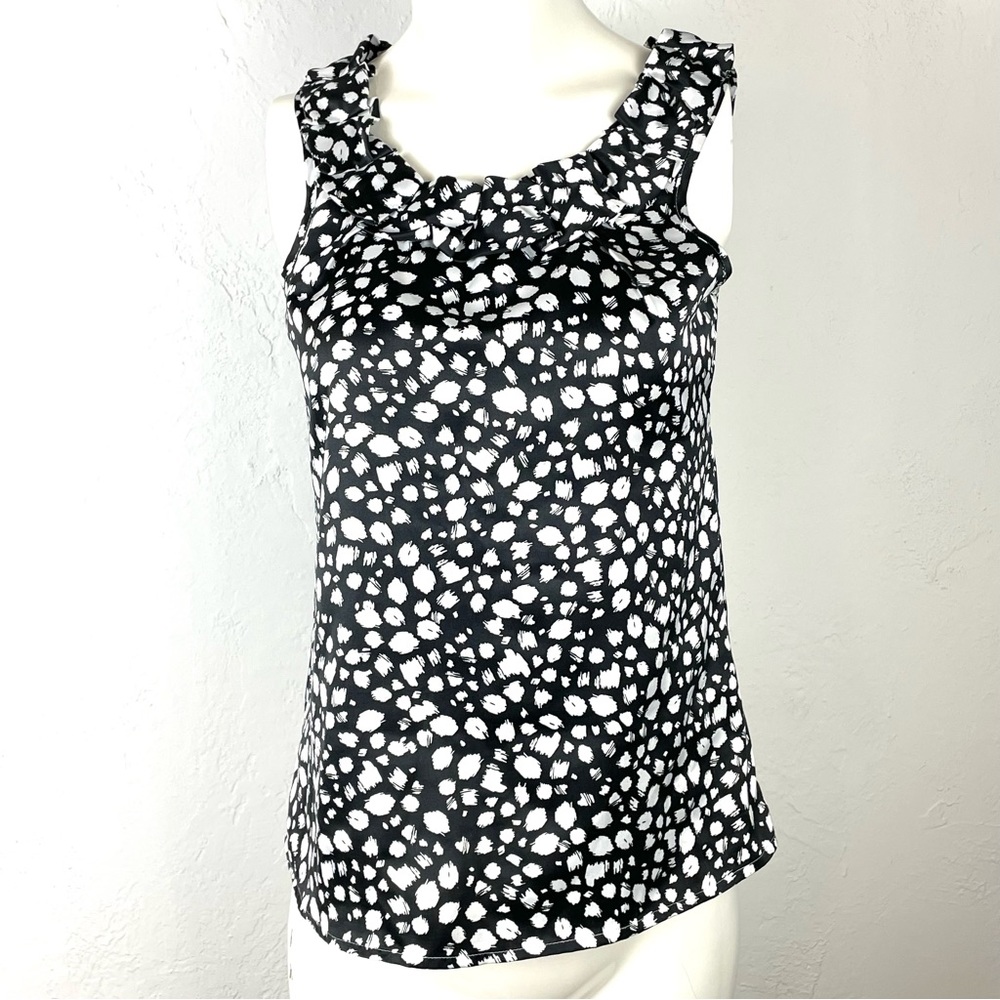 BANANA REPUBLIC Fancy Tank Top black white abstract print polyester satin